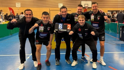 Das Windsbacher Meisterteam, von links: Manschaftsführer Andreas Staudacher, Chien-An Chen, Bojan Tokic, Jakub Folwarski, Daniel Rinderer und Petr David. Auf dem Foto fehlt Tom Schweiger, der zeitgleich in Kroatien um Weltranglistenpunkte kämpfte. (Foto: TSV Windsbach)