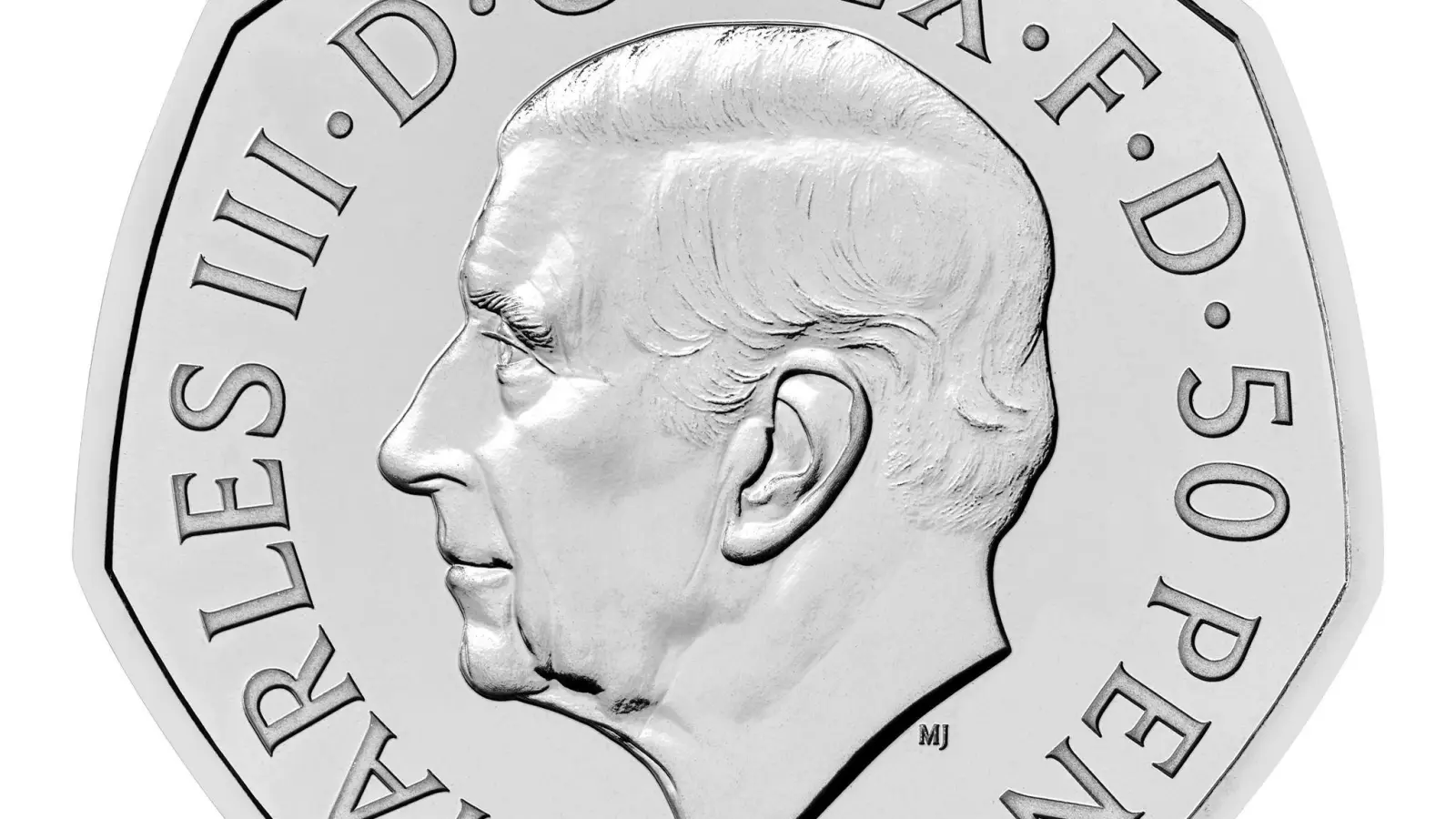Die Vorderseite der neuen 50-Pence-Münze zeigt das Porträt von König Charles III. (Foto: The Royal Mint/PA Media/dpa)