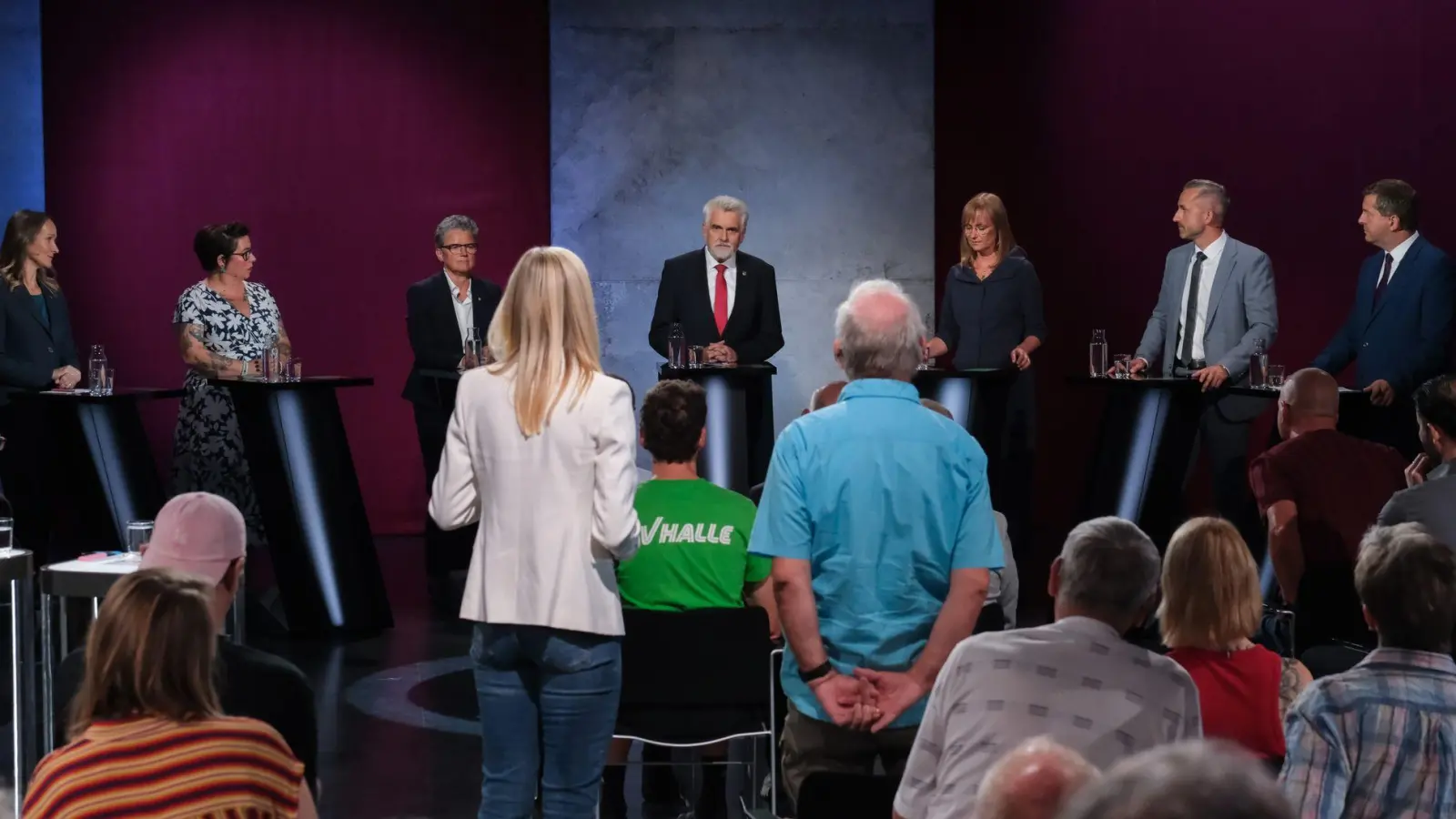 Die Spitzenkandidaten zur Landtagswahl in Sachsen-Anhalt stellten sich den Fragen aus dem Publikum.  (Foto: Klaus-Dietmar Gabbert/dpa)