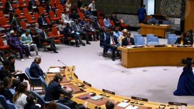 Der malische Außenminister Abdoulaye Diop (2.v.r.) spricht vor dem UN-Sicherheitsrat in New York. (Foto: Loey Felipe/UN Photo/dpa)