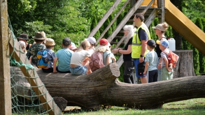 Christine Gessler, Frank Waltert und Carmen Frisch teilen die Kinder in Gruppen ein. (Foto: Wildtierhilfe/Sabine Götz)
