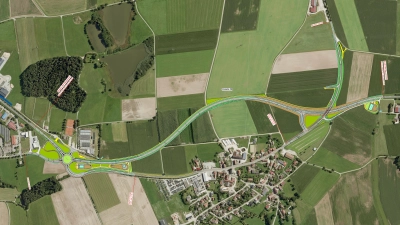 So soll die neue Trasse der Bundesstraße 25 vorbei an Lehengütingen verlaufen. Einige Details bedürfen aber noch der Klärung. (Grafik: Staatliches Bauamt Ansbach)