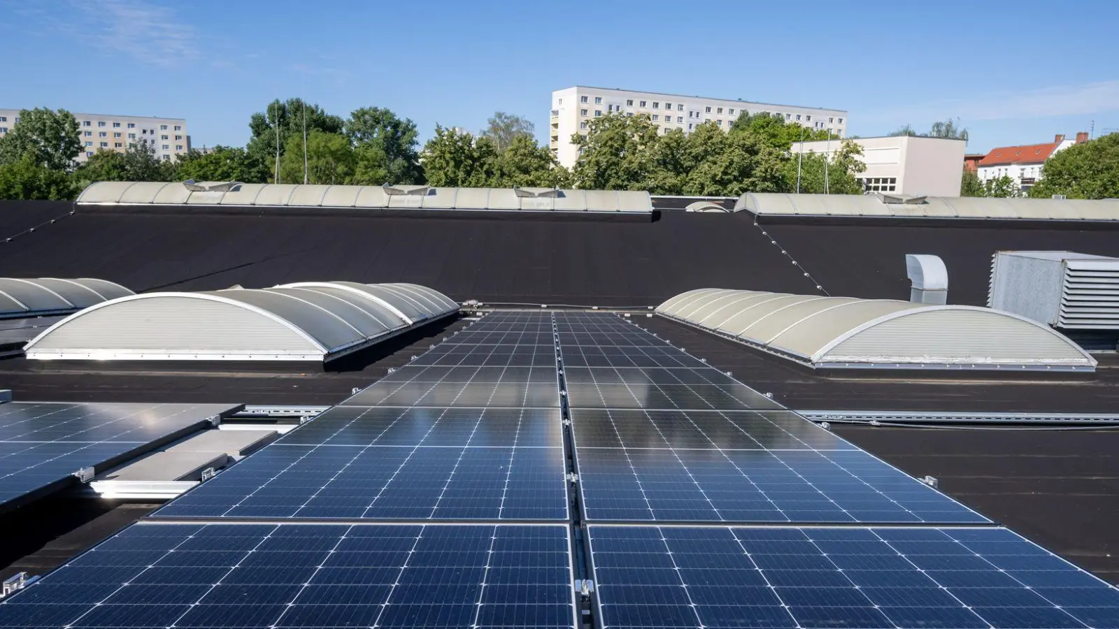 Berlin setzt beim Ausbau der Solarenergie verstärkt auf große Dächer. (Archivfoto) (Foto: Monika Skolimowska/dpa)