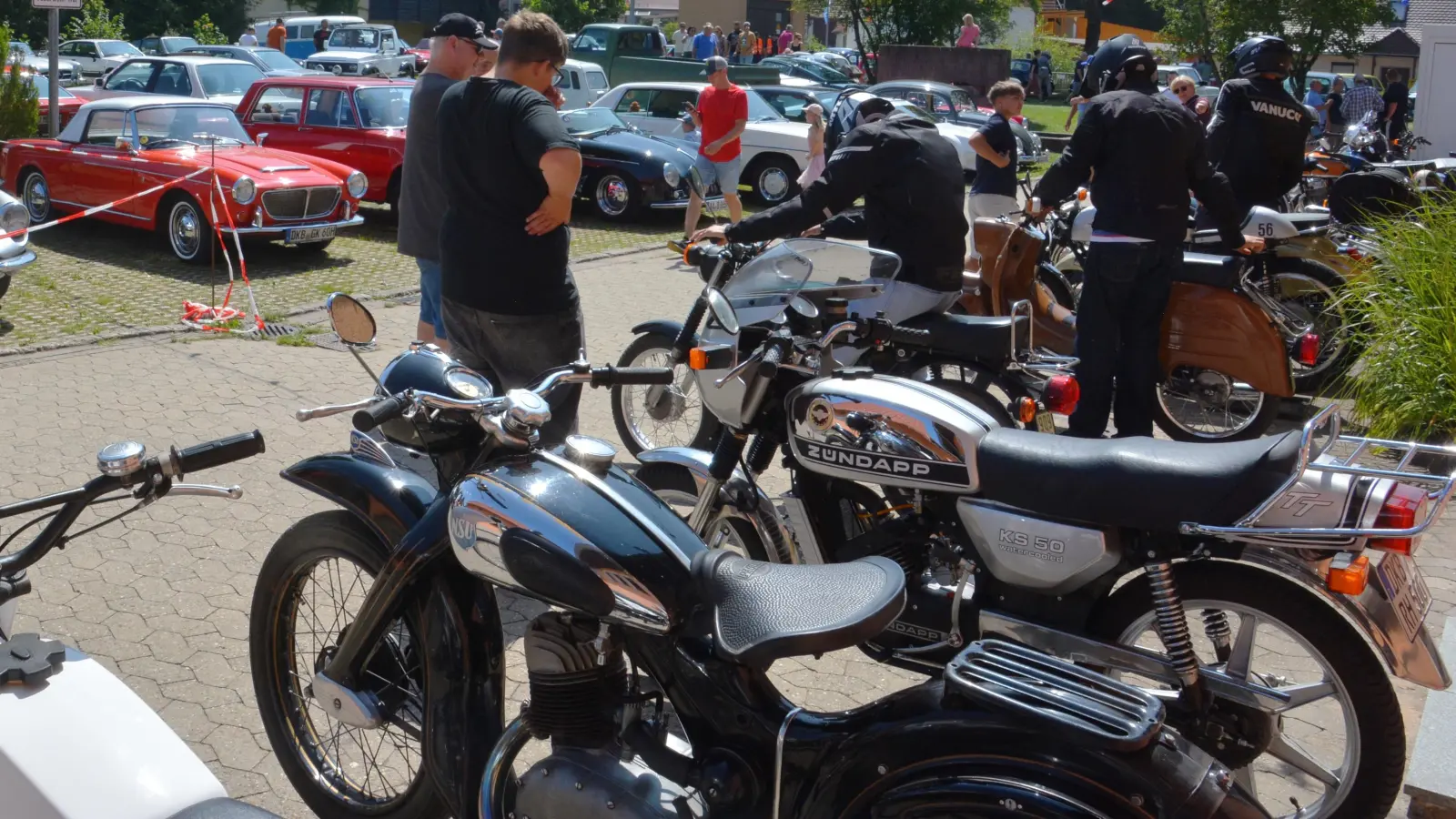 Die Wiese rund um die Rothachhalle war vollständig belegt mit historischen Oldtimerfahrzeugen. (Foto: Peter Tippl)