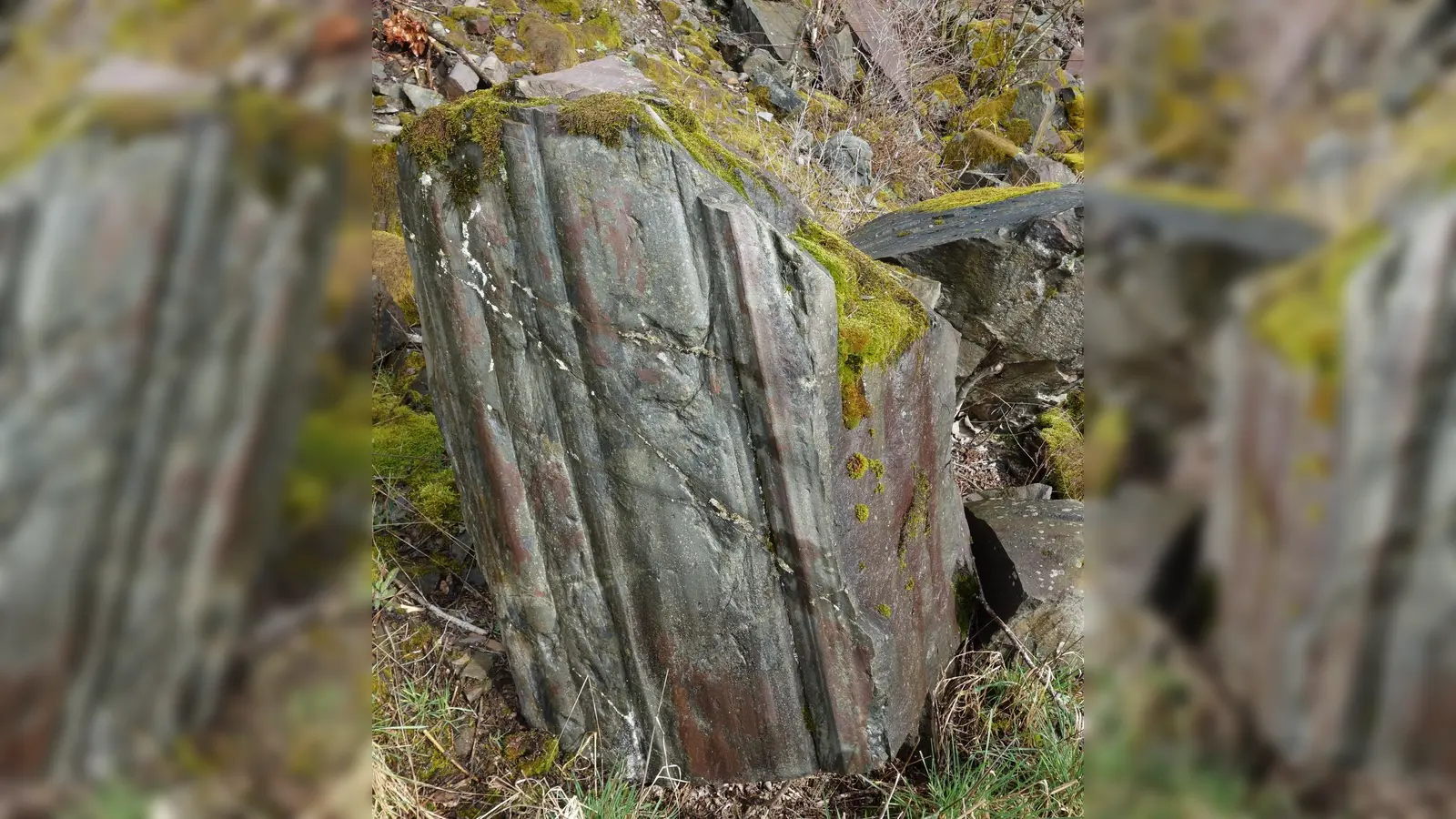 Das Gestein Grauwacke im Steinbruch Glosberg in Kronach. (Foto: Loth/Bayerisches Landesamt für Umwelt/dpa)