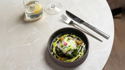 Auch einen Gurkensalat kann man zu einer edlen Vorspeise veredeln: mit Jalapeños, einem Feta-Joghurt-Schäumchen und Imperial-Kaviar. (Foto: Florian Bolk/Leonardo Hotels Central Europe/dpa-tmn)