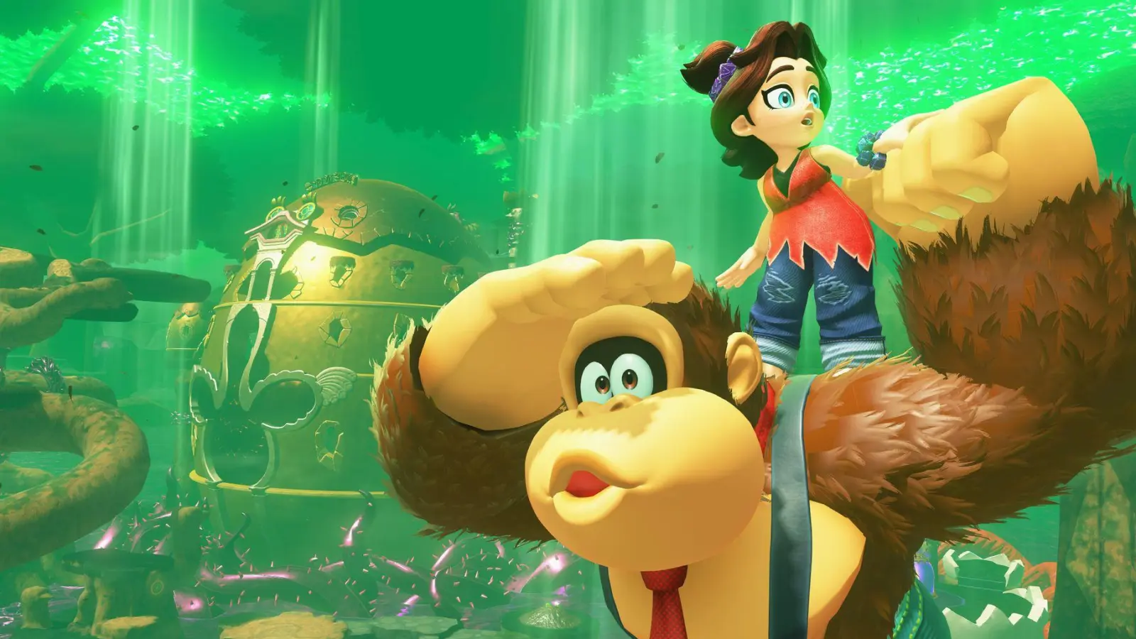 Donkey Kong und seine neue Begleiterin Pauline graben, schlagen, klettern und singen sich ihren Weg durch ein 3D-Action-Abenteuer. (Foto: Nintendo/dpa-tmn)