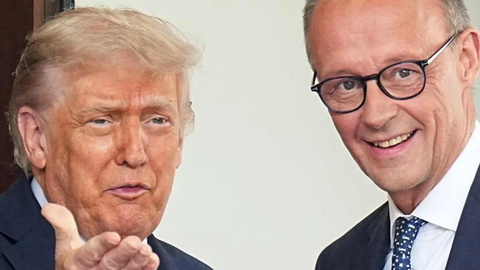 Trump gab sich bei der Begegnung betont freundlich, machte Merz Komplimente für sein gutes Englisch und klammerte mögliche strittige Themen weitgehend aus. (Foto: Michael Kappeler/dpa Pool/dpa)