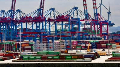 Containerbrücken ragen im Hamburger Hafen in den Himmel. (Foto: Ulrich Perrey/dpa)