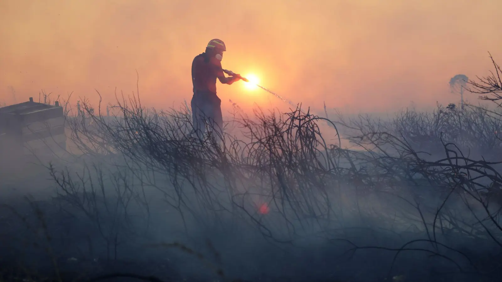 Ein Feuerwehrmann versucht, die Flammen eines Waldbrandes im nordwestlichen Vorort Kryoneri bei Athen zu löschen. (Foto: Yorgos Karahalis/AP/dpa-tmn)