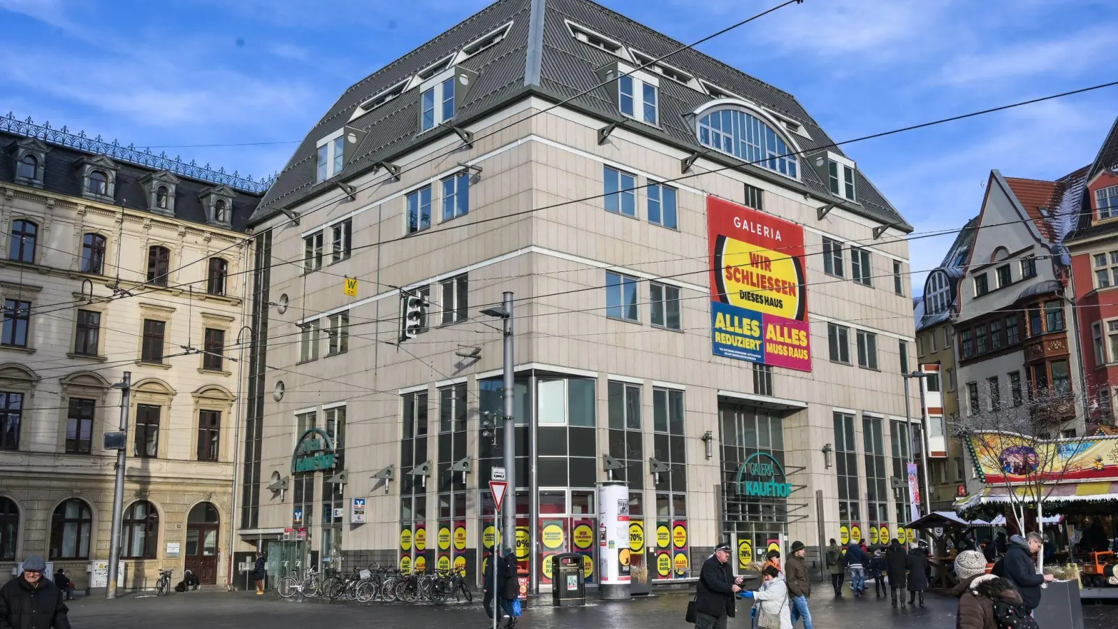 Das Kaufhaus Galeria Kaufhof in Halle wurde bereits im Dezember geschlossen. (Foto: Heiko Rebsch/dpa)
