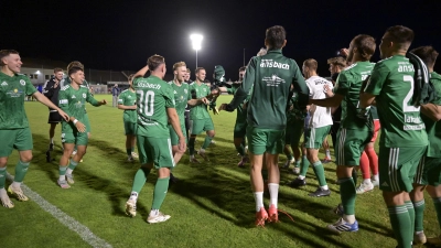 Im hellen Schein der neuen Flutlichtanlage: Die SpVgg Ansbach feierte am Freitagabend mit dem 3:0 über Viktoria Aschaffenburg ihren ersten Saisonsieg in der Regionalliga Bayern. (Foto: Martin Rügner)