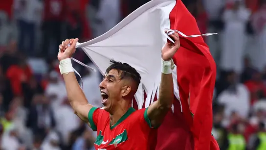 Marokkos Jawad El Yamiq jubelt nach dem Sieg. (Foto: Tom Weller/dpa)