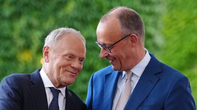 Erst Berlin, dann Danzig: Tusk und Merz treffen sich in wenigen Stunden zweimal. (Foto: Kay Nietfeld/dpa)