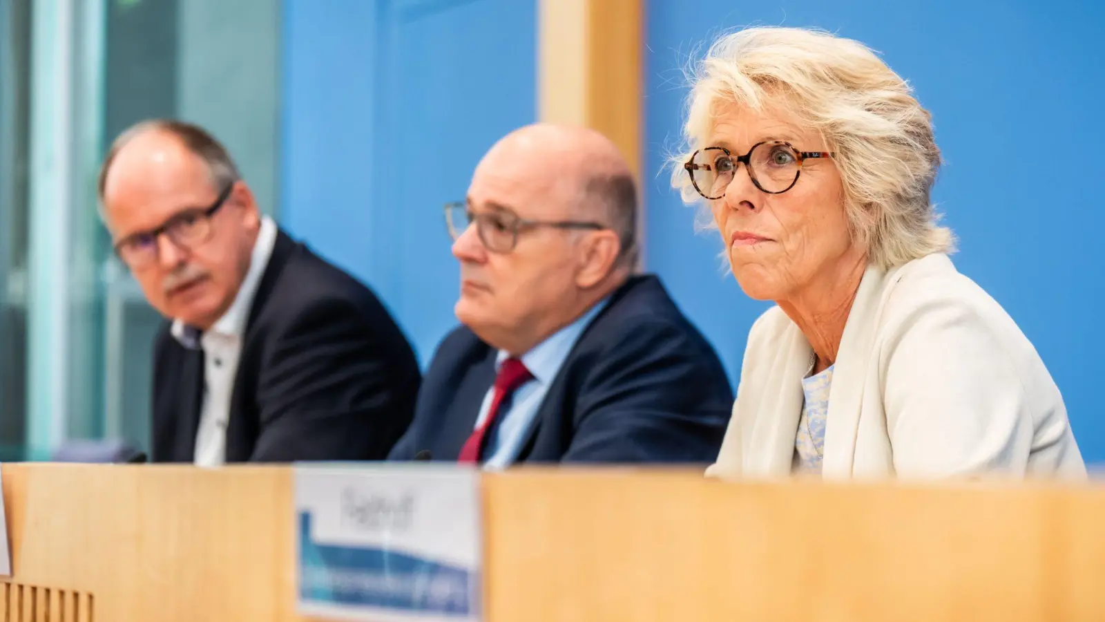 Kommissionschefin Christiane Schönefeld, Arbeitgeber-Verhandlungsführer Steffen Kampeter (M) und Gewerkschaftsverhandlungsführer Stefan Körzell sind sich einig beim Mindestlohn. (Foto: Michael Kappeler/dpa)