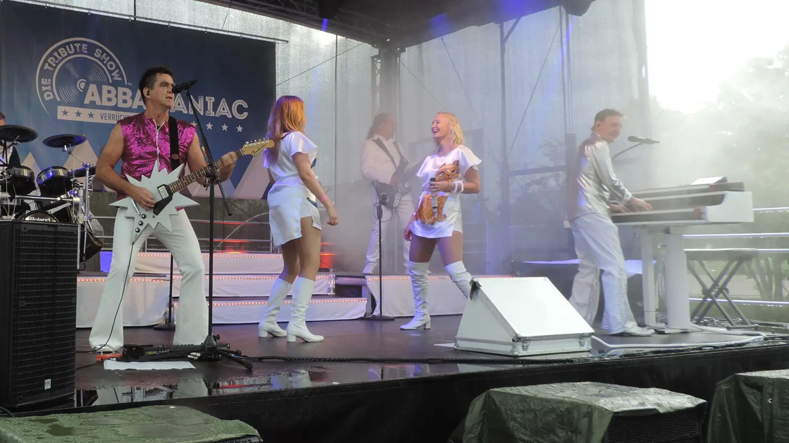 Fast wie das Original: Die Tribute-Band „ABBAManiacs” begeisterte auf dem Markt Erlbacher Festplatz. (Foto: Wolfgang Alt)