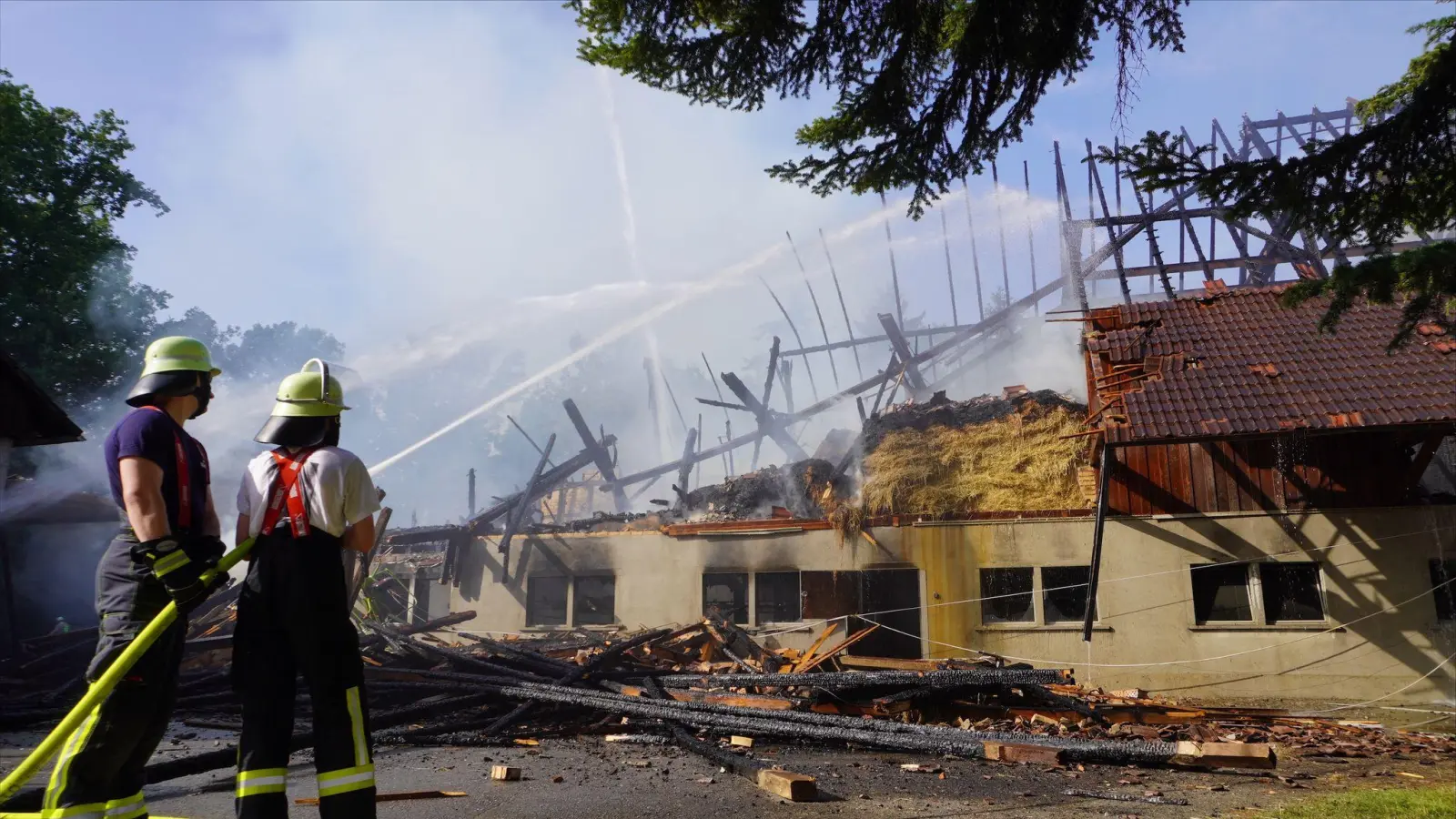 Der Stall brannte den Angaben zufolge vollständig aus und stürzte zusammen. (Foto: Reinert/swd-medien/dpa)