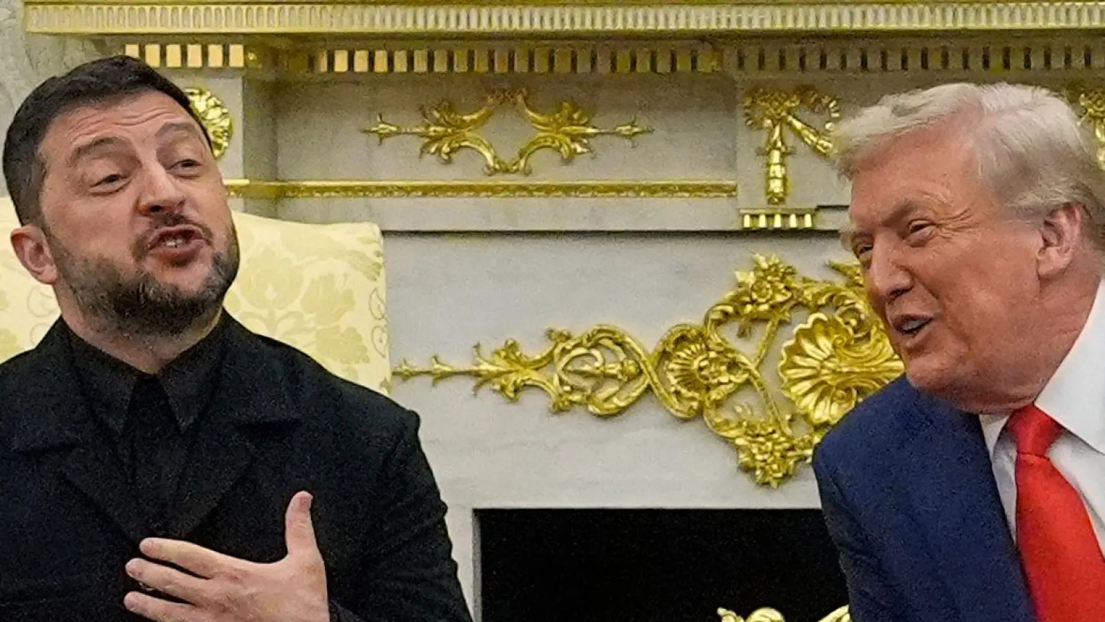 Selenskyj und Trump sprachen gemeinsam vor Journalisten.  (Foto: Julia Demaree Nikhinson/AP/dpa)