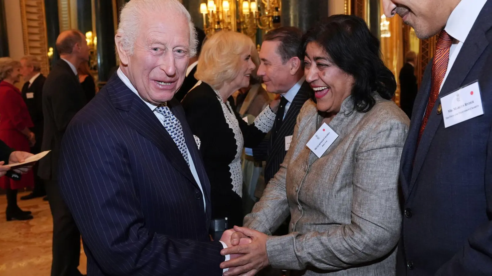 Gurinder Chadha mit König Charles III. im November 2024 bei einem Empfang.  (Foto: Aaron Chown/PA Pool via AP/dpa)