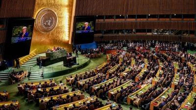Trump vor der UN-Vollversammlung (Foto: Kay Nietfeld/dpa)