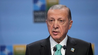 Der türkische Präsident Recep Tayyip Erdogan friert laut einem Bericht den Handel mit Israel ein. (Foto: Pavel Golovkin/AP/dpa)