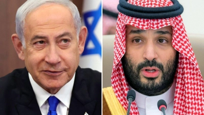 Der israelische Ministerpräsident Benjamin Netanjahu (l) und der saudische Kronprinz Mohammed bin Salman. Saudi-Arabien und Israel nähern sich offenbar an. (Foto: Abir Sultan/-/EPA POOL via AP/Saudi Press Agency/dpa)