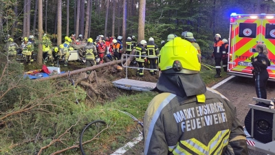 Zahlreiche Einsatzkräfte retten den eingeklemmten Fahrer bei Hohholz möglichst schonend aus seinem Auto. (Foto: Rainer Weiskirchen)