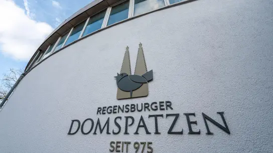 Der Schriftzug der Regensburger Domspatzen am Schulgebäude. (Foto: Armin Weigel/dpa/Archivbild)