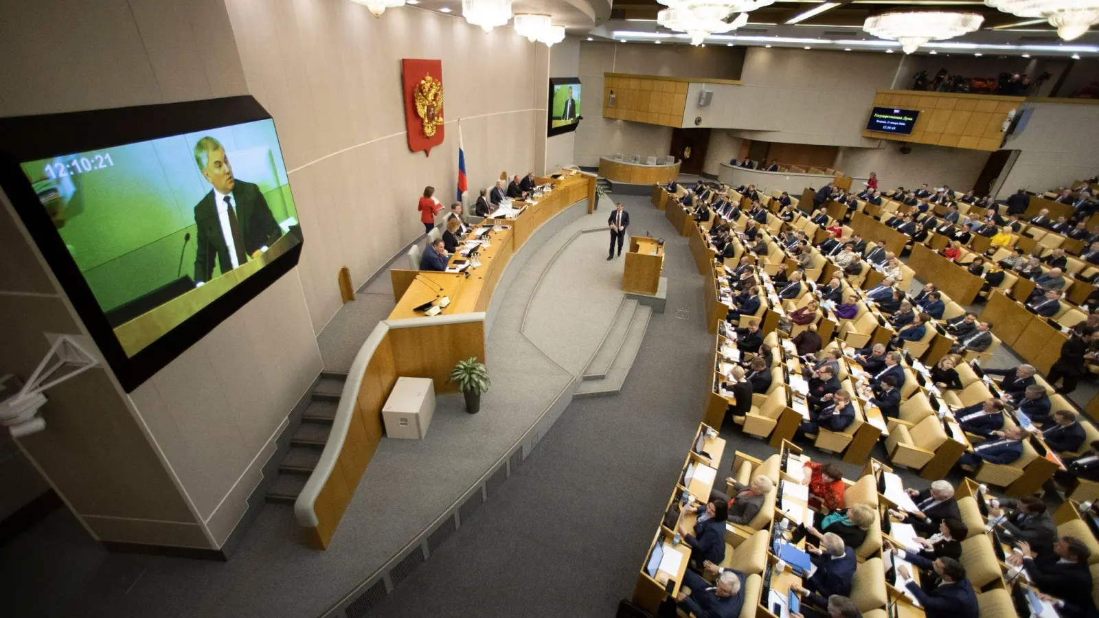 Wjatscheslaw Wolodin, Sprecher der Staatsduma, des russischen Unterhauses, spricht in der russischen Staatsduma. (Foto: Alexander Zemlianichenko/AP/dpa)