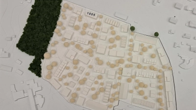 So sah der Siegerentwurf für das Wohngebiet „Oberer Schaltengarten“ in Neuendettelsau aus. Die Planer haben mittlerweile leichte Anpassungen vorgenommen. (Foto: Florian Schwab)