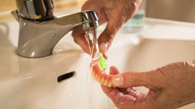 Zahnpasta ist tabu: Für Zahnprothesen lieber Reinigungspasten oder Seife verwenden. (Foto: Christin Klose/dpa-tmn)