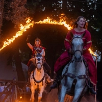 Pyroeffekte und Pferde, die für ihre Reiterinnen und Reiter durchs Feuer gehen, beenden das Abendturnier mit einer großen Feuershow auf dem Turnierplatz. (Foto: Volker Danzer)