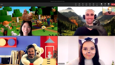 Ist schon wieder Karneval? Eine illustre Runde in Microsoft Teams unter Zuhilfenahme der neuen Snapchat-Filter. (Foto: Microsoft/dpa-tmn)