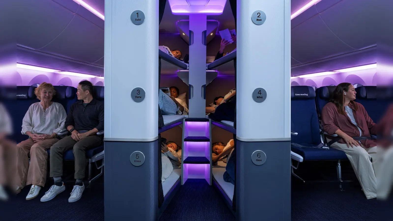 Das „Skynest“ ermöglicht es auch in der Economy-Klasse, auf langen Stecken Schlaf zu finden. (Foto: -/Air New Zealand/dpa)