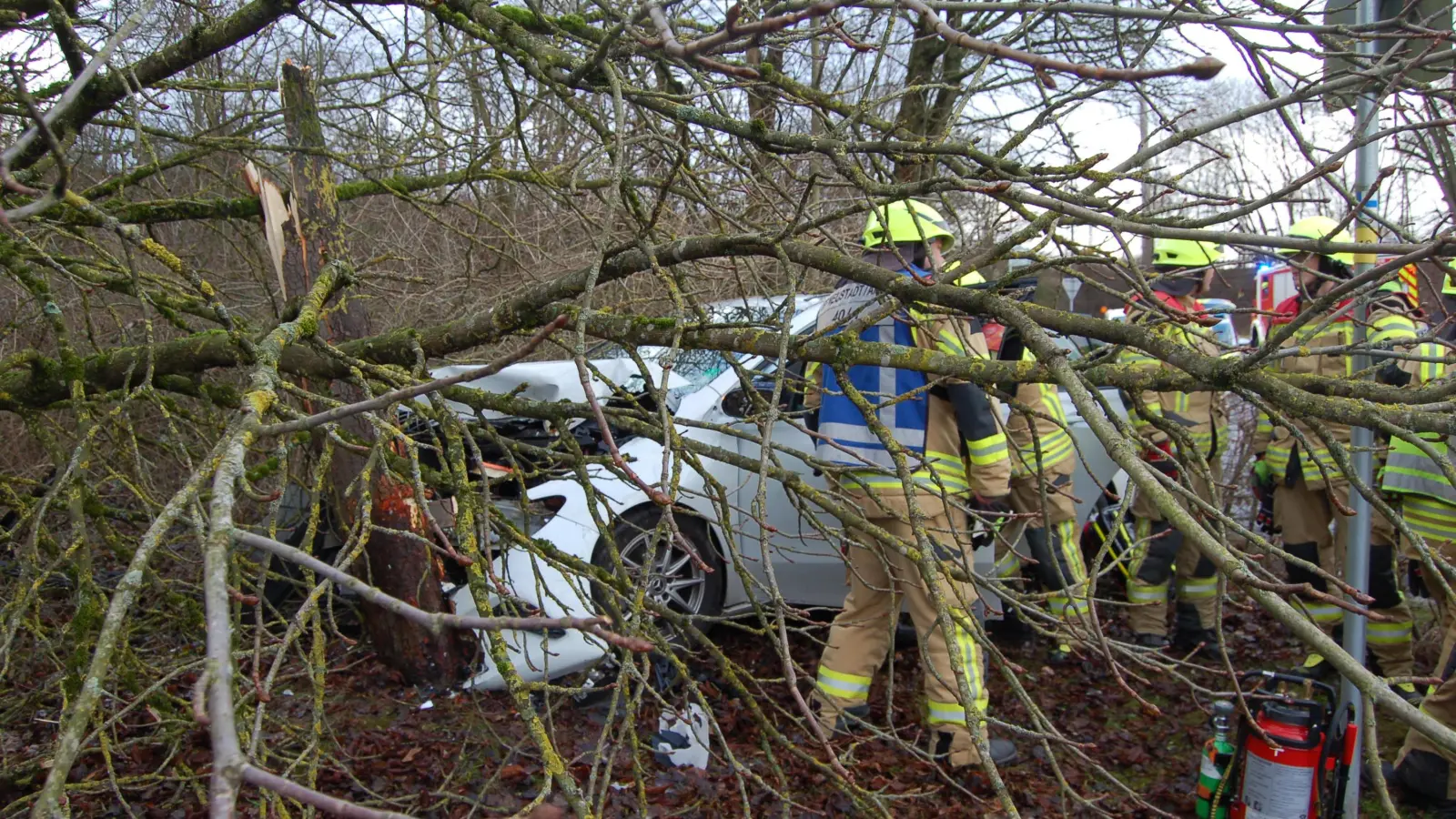 Bei dem Unfall landete das Fahrzeug an einem Baum. (Foto: Christa Frühwald)