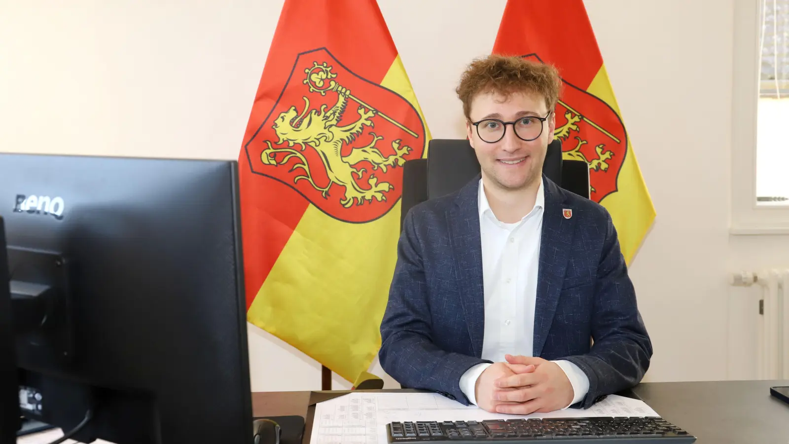 Marco Meier wurde 2020 Bürgermeister. Diesmal ist er der einzige Kandidat für den Chefsessel im Rathaus. (Foto: Oliver Herbst)