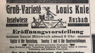 So kündigte Louis Knie den Auftritt der Artisten-Dynastie in Ansbach an. (Repro: Florian Pöhlmann)