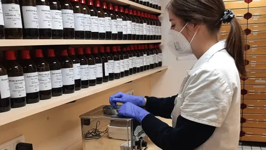 Annika Gehring, Pharmazeutisch-technische Assistentin, stellt in der Feuchtwanger Löwen-Apotheke als Reaktion auf Lieferengpässe Fieberzäpfchen für Kinder selbst her. (Foto: Lisa-Maria Liebing)