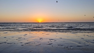 Beim Anblick solch eines Sonnenuntergangs versteht man die Anziehungskraft der Nordsee. (Foto: Dörthe Nohrden/dpa-tmn)