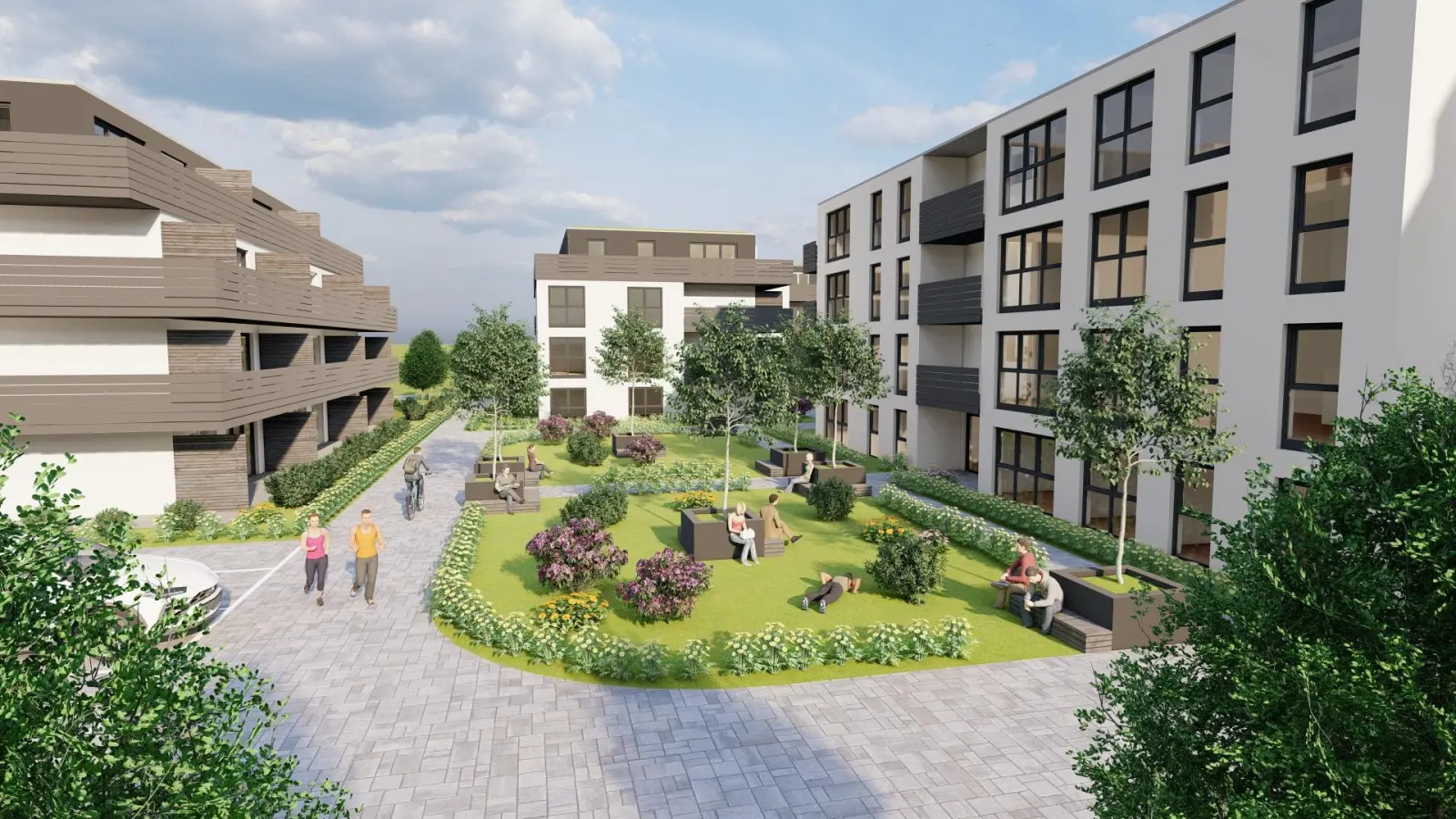 So kann man sich die geplante Bebauung an der Wolffstraße vorstellen. Der grüne Innenhof wurde in der aktuellen Planung vergrößert.  (Grafik: Ströbel Immobilien)