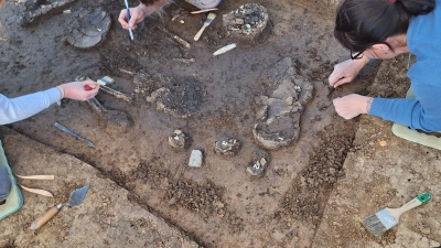 Ein 6800 Jahre altes Skelett ist in Exing in Niederbayern entdeckt worden. (Foto: F.Eibl/Landratsamt Dingolfing-Landau/dpa)