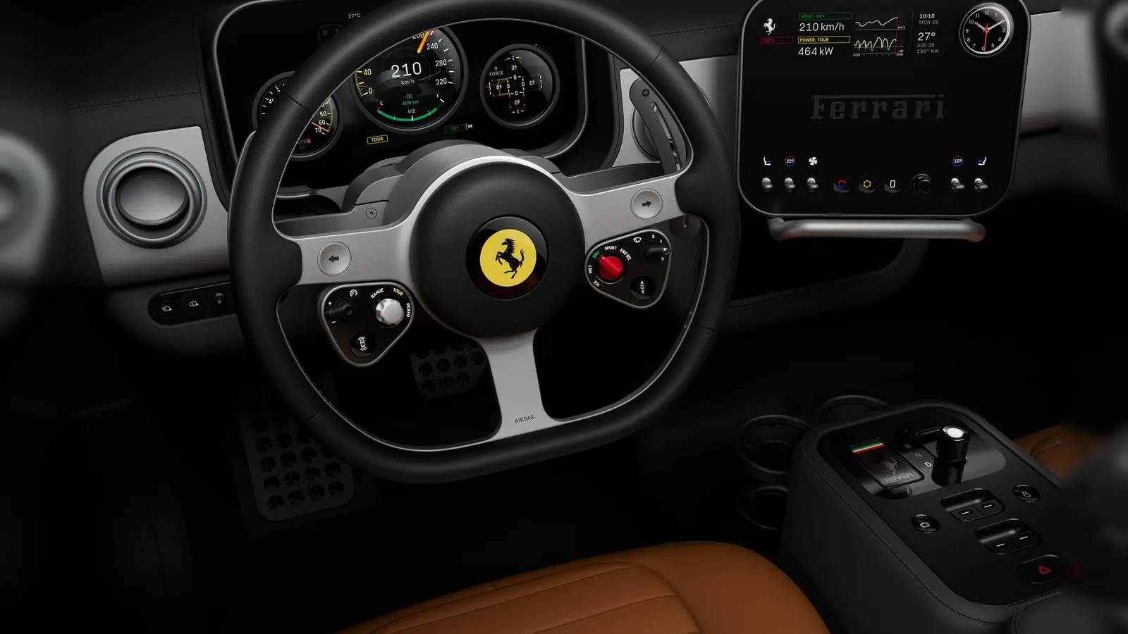 Mit Cockpit im Analog-Design, klassischen Schaltern und edlen Materialien setzt der Luce innen auf Retro-Charme. (Foto: Ferrari/dpa-tmn)