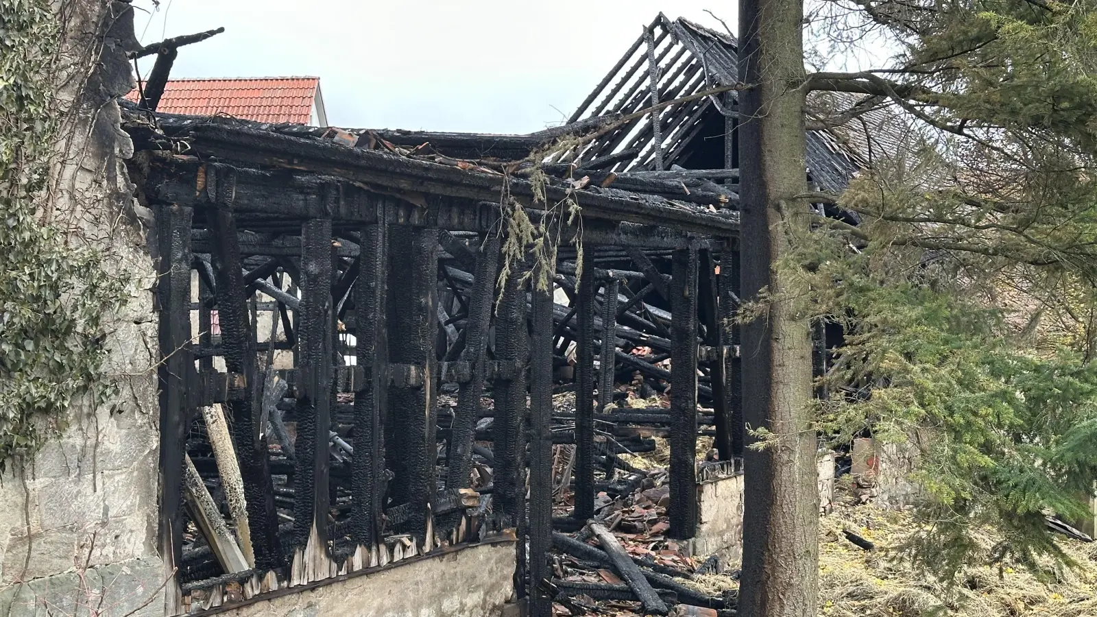 Ein Raub der Flammen wurde dieser Scheunenkomplex in Kloster Sulz. Benachbarte Gebäude konnte die Feuerwehr retten. (Foto: Gudrun Bayer)