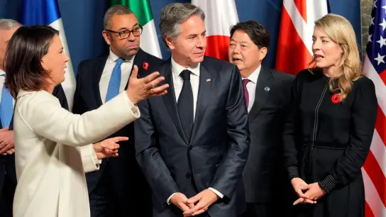 Die Außenministerinnen und Außenminister der G7-Staaten treffen sich in Münster. (Foto: Martin Meissner/POOL AP/dpa)