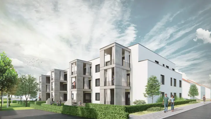 An der Humboldtstraße entstehen 18 neue Wohnungen. Bezugsfertig sollen sie im letzten Quartal 2024 sein. (Visualisierung: Hirsch Architekten)