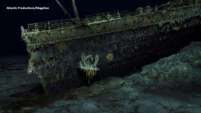 Der Bug der Titanic in knapp 4000 Metern Tiefe auf dem Grund des Atlantiks. (Foto: Uncredited/Atlantic/Magellan/AP/dpa)