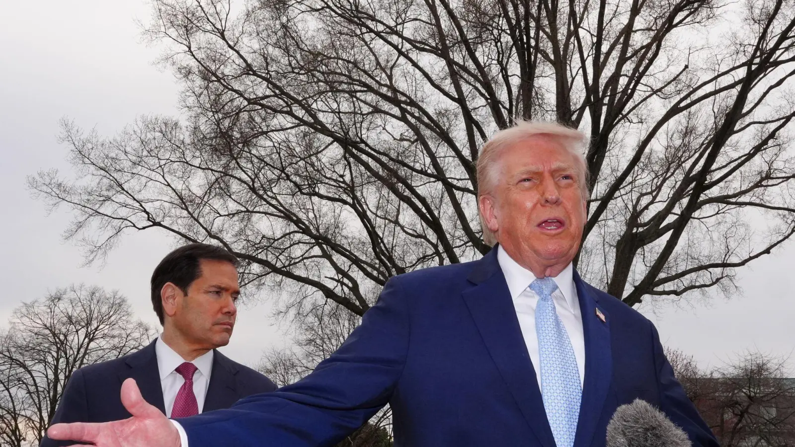 Donald Trump (r.) und Marco Rubio stellen erneut den Sinn der Nato infrage. (Archivbild) (Foto: Alex Brandon/AP/dpa)