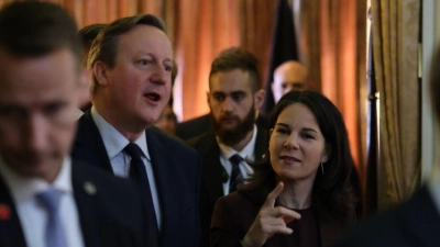 Bundesaußenministerin Annalena Baerbock (2.v.r.) und der britische Außenminister David Cameron. (Foto: Ilia Yefimovich/dpa)