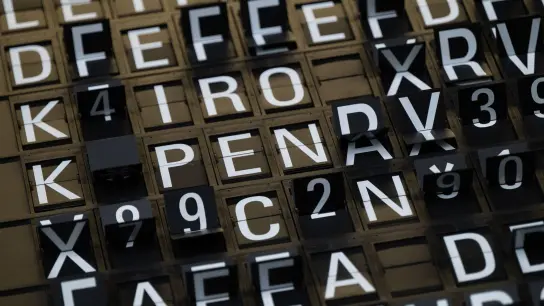 Eine Anzeigetafel an einem Flughafen stellt ihre Buchstaben um. (Foto: Sebastian Gollnow/dpa/Symbolbild)