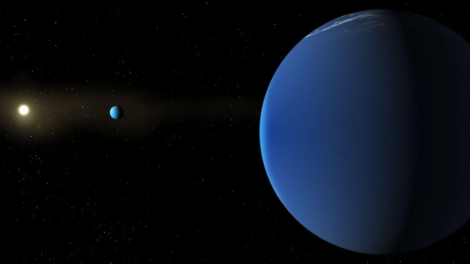 Der Stern TOI-791 und die beiden ihn umrundenden Riesenplaneten. (Foto: Daniel Rutter/NASA/dpa)